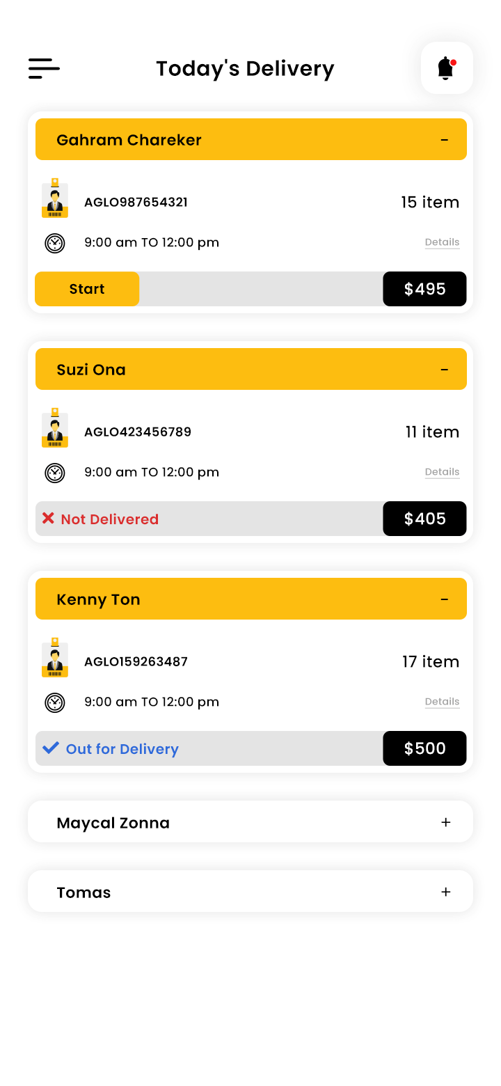 Food Delivery Boy App todays order