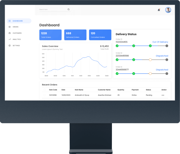 Medicine delivery Admin App Dashboard