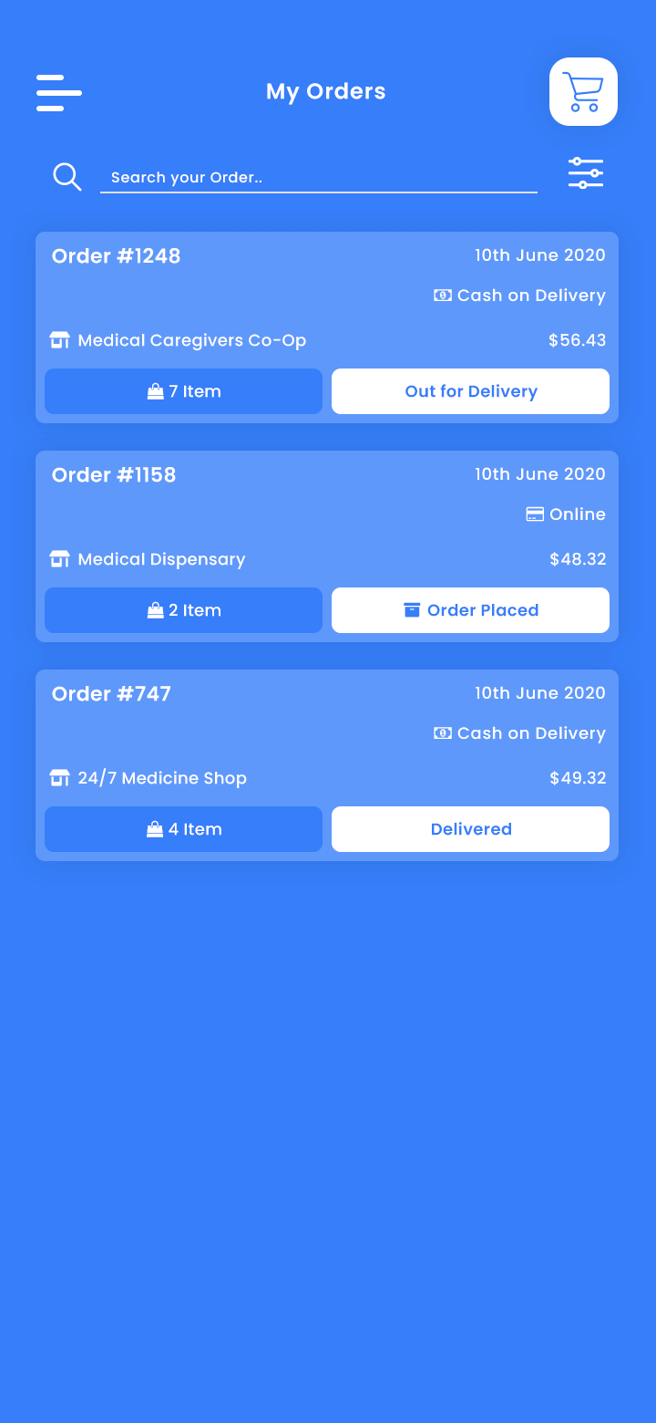 Medicine Delivery App order history