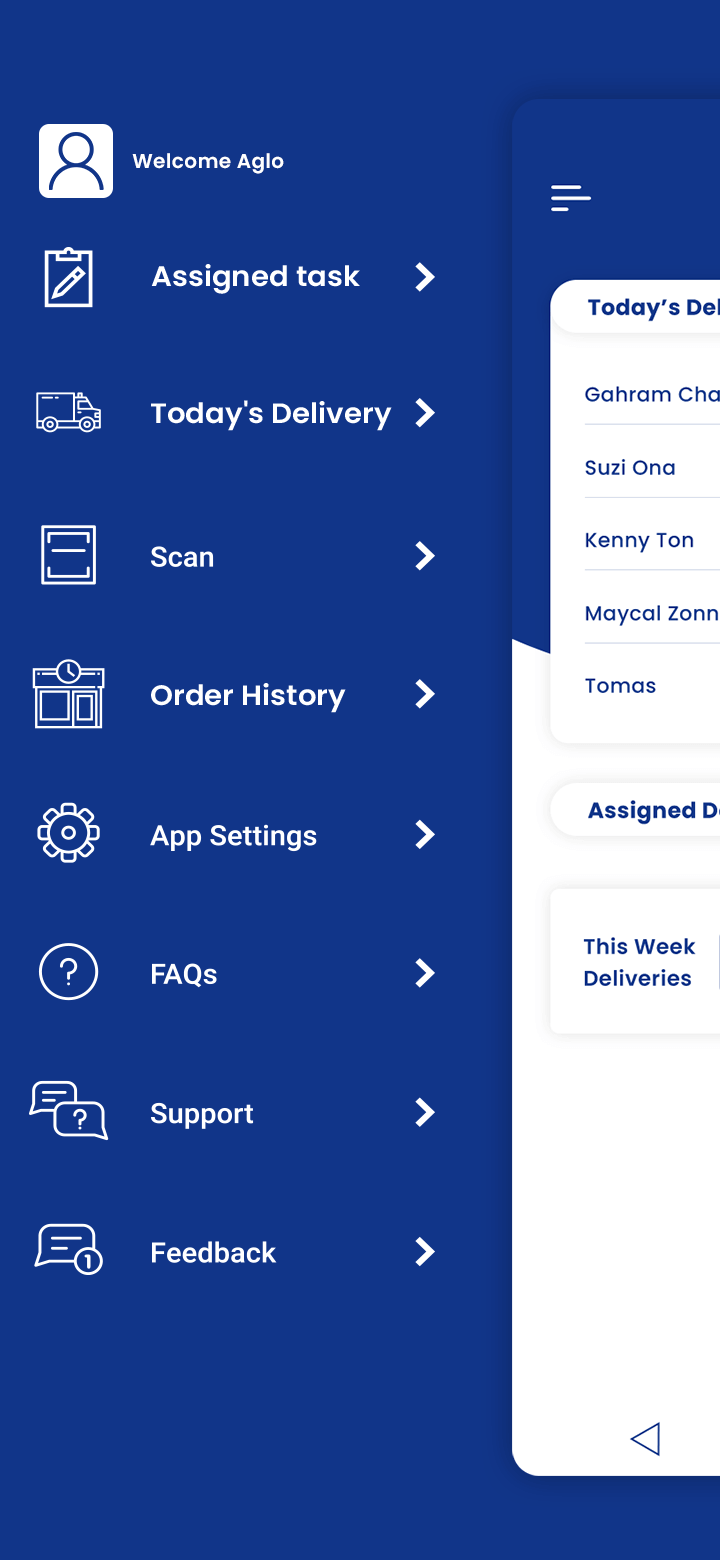 Pharmacy delivery boy app menu