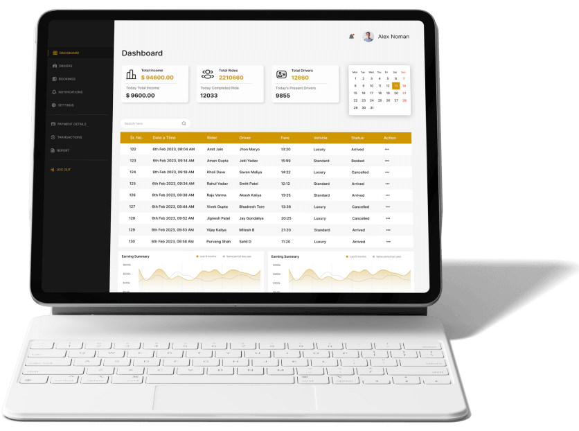 Taxi Booking Admin App Dashboard